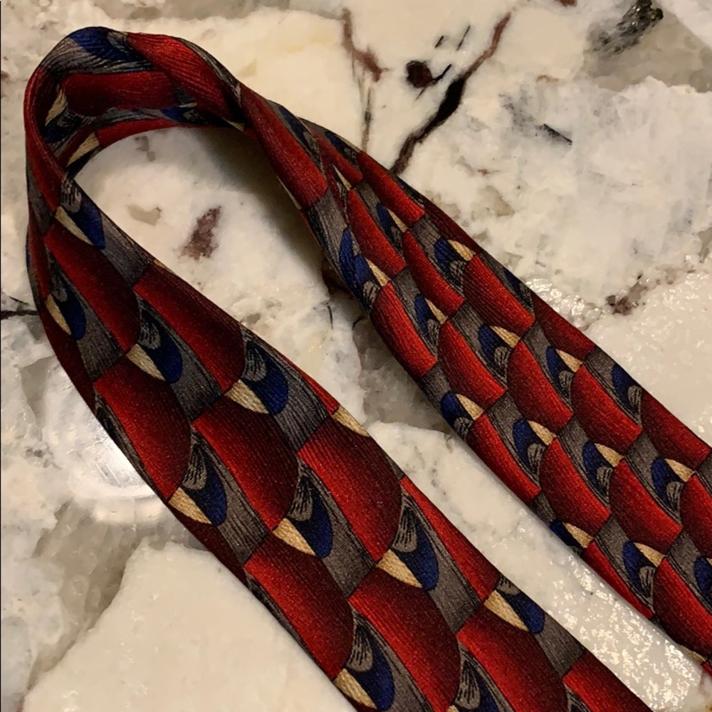 J.Z Richards tie red blue gray tan silk - Picture 9 of 16
